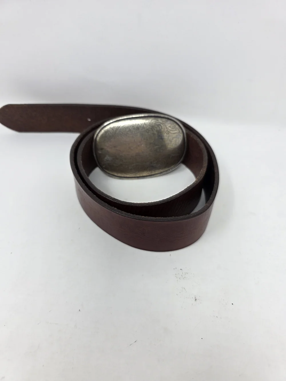 Abercrombie & Fitch Vtg Brown Leather Western Belt Oval Engraved Buckle Size S